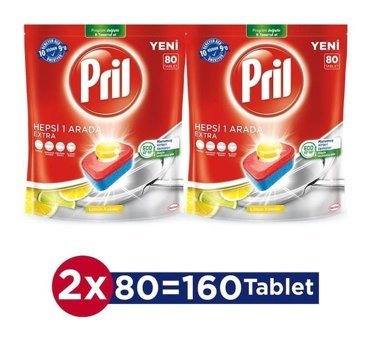 Pril Hepsi Bir Arada Extra Limon Tablet Bulaşık Makinesi Deterjanı 2x80 Adet