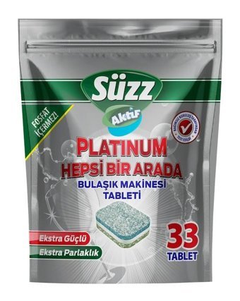 Süzz Aktif Platinum Hepsi Bir Arada Tablet Bulaşık Makinesi Deterjanı 33 Adet