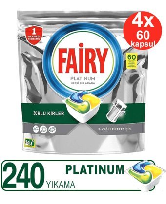 Fairy Platinum Yağlı Filtre İçin Limon Tablet Bulaşık Makinesi Deterjanı 4x60 Adet