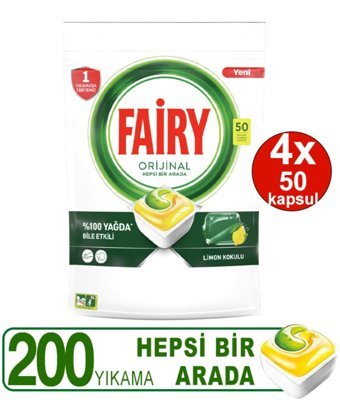 Fairy Hepsi Bir Arada Limon Tablet Bulaşık Makinesi Deterjanı 4x50 Adet