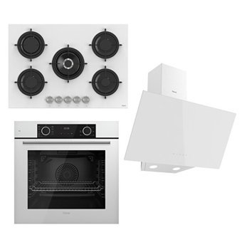 Ferre RS036-XE63CB-D078 Dijital Doğalgazlı Cam Klasik Set Üstü Davlumbaz 3'lü Ankastre Set Beyaz