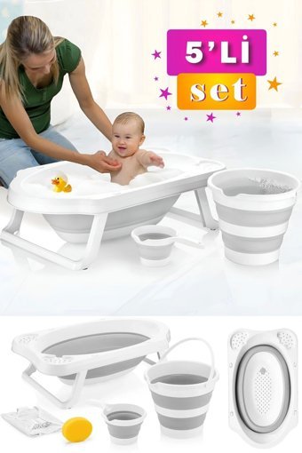 Babymiss Fileli Ayaklı Gri Katlanır Bebek Küvet Seti