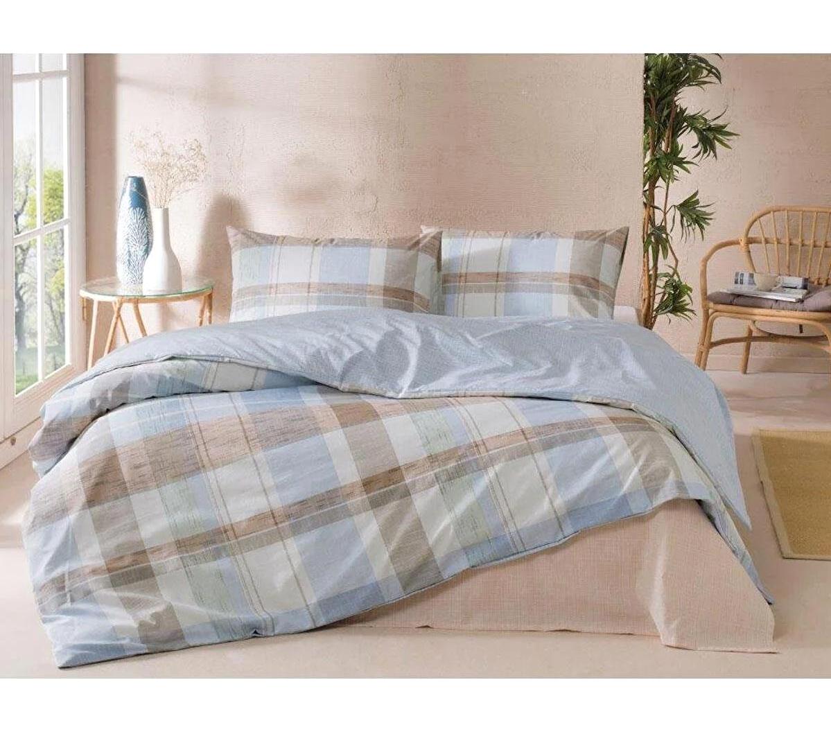 Özdilek Nev Color Square Pamuklu 4 Mevsim 200x220 cm Çarşaflı Desenli Çift Kişilik Nevresim Takımı Mavi
