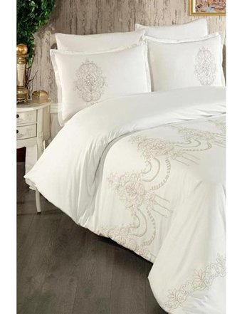 Çeyiz Diyarı Calina Nakışlı Pamuklu 4 Mevsim 200x220 cm Çarşaflı Desenli Çift Kişilik Nevresim Takımı Cappucino
