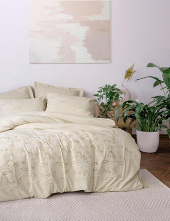Cotton Box Lapelis Pamuk Keten 4 Mevsim 200x220 cm Çarşaflı Lastikli Desenli Çift Kişilik Nevresim Takımı Bej