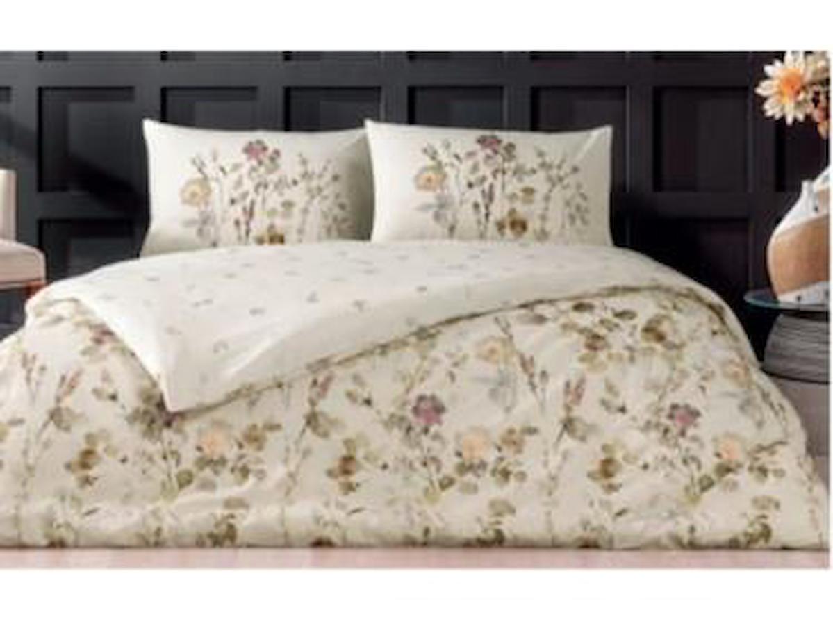 Taç Nina Ranforce 4 Mevsim 200x220 cm Çarşaflı Desenli Çift Kişilik Nevresim Takımı Bej