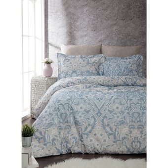 Bluenity Floral Pamuklu 4 Mevsim 200x220 cm Çarşaflı Desenli Çift Kişilik Nevresim Takımı Mavi