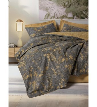 Cotton Box Dual Pamuklu 4 Mevsim 200x220 cm Çarşaflı Desenli Çift Kişilik Nevresim Takımı Sarı