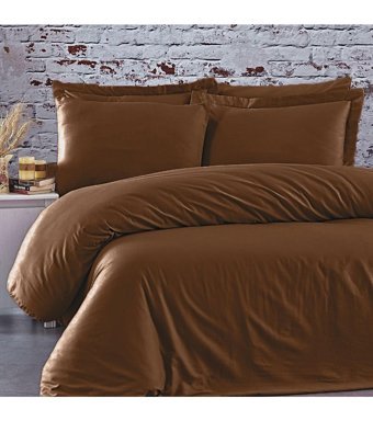 Sabia Organik Pamuklu 4 Mevsim 160x220 cm Çarşaflı Lastikli Çift Kişilik Nevresim Takımı Kahverengi