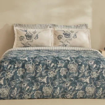 Karaca Home Floy Lyocell 4 Mevsim 200x220 cm Çarşaflı Desenli Çift Kişilik Nevresim Takımı Mavi