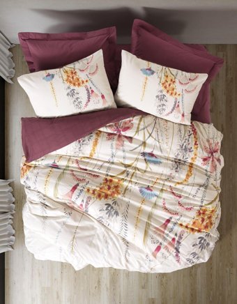 Cotton Box Flos Pamuklu 4 Mevsim 200x220 cm Çarşaflı Desenli Çift Kişilik Nevresim Takımı Bordo