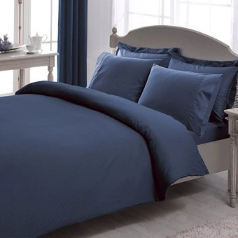 Taç Stripe Premium Basic Pamuk Saten 4 Mevsim 240x220 cm Çarşaflı Çift Kişilik Nevresim Takımı Lacivert