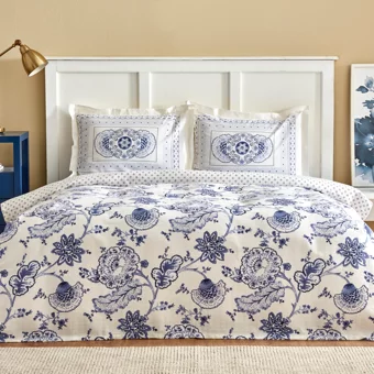 Karaca Home Amar Pamuklu 4 Mevsim 200x220 cm Çarşaflı Desenli Çift Kişilik Nevresim Takımı Mavi