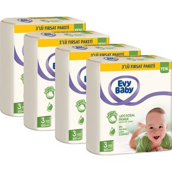 Evy Baby 3'lü Fırsat Paketi Midi 3 Numara Cırtlı Bebek Bezi 400 Adet