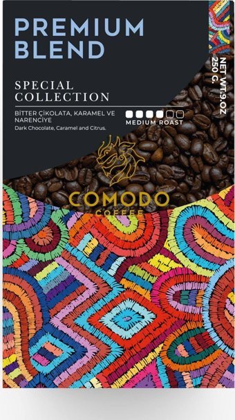 Comodo Premium Blend Bitter Çikolata-Karemel-Narenciye Aromalı Arabica Çekirdek Filtre Kahve 250 gr