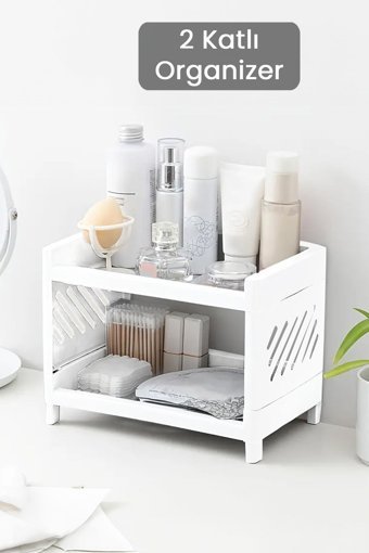 Meleni Home 2 Katlı Makyaj Organizeri Beyaz