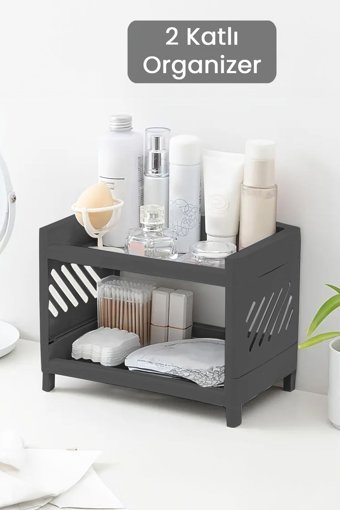 Meleni Home 2 Katlı Makyaj Organizeri Antrasit