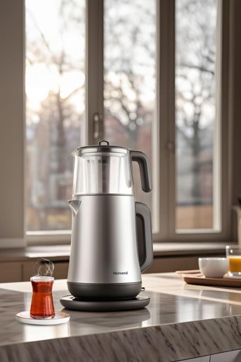 Homend Royaltea Elegant 1777H Otomatik Kapanma Cam Demlikli 1800 W Çelik Inox Vintage Çay Makinesi