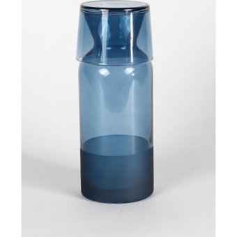 Rakle Matte Mavi Kapaklı Cam Başucu Sürahi 700 ml