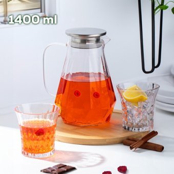 Porsima 200-103 Isıya Dayanıklı Metal Kapaklı Borosilikat Sürahi 1.4 lt