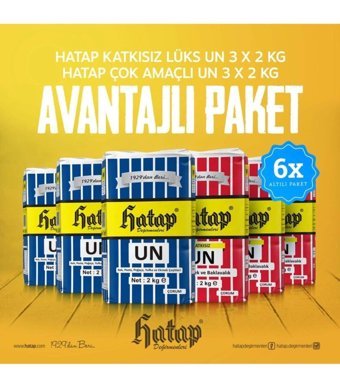 Hatap Değirmenleri Katkısız Pasta Börek Baklavalık Un 3x2 kg + Hatap Değirmenleri Çok Amaçlı Un 3x2 kg