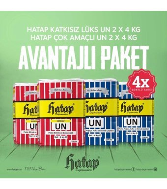 Hatap Değirmenleri Katkısız Pasta Börek Baklavalık Un 2x4 kg + Hatap Değirmenleri Çok Amaçlı Un 2x4 kg