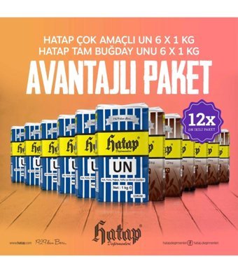 Hatap Değirmenleri Çok Amaçlı Un 6x1 kg + Hatap Değirmenleri Tam Buğday Unu 6x1 kg