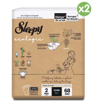 Sleepy Ecologic 2 Numara Organik Cırtlı Bebek Bezi 136 Adet
