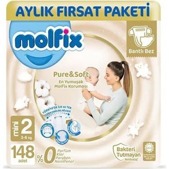 Molfix Pure & Soft 2 Numara Cırtlı Bebek Bezi 148 Adet
