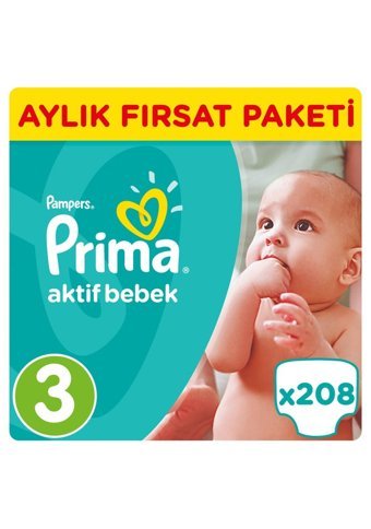 Prima Aktif Bebek 3 Numara Cırtlı Bebek Bezi 208 Adet