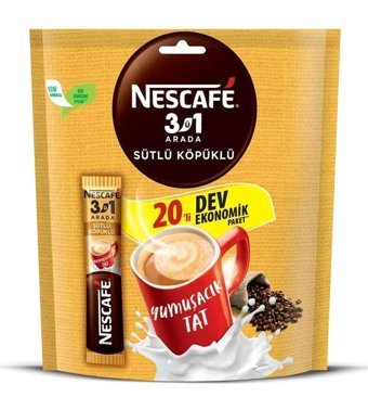 Nescafe 3'ü 1 Arada Sütlü Köpüklü Paket Granül Kahve 20x17.5 gr