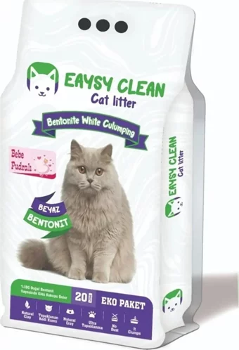 Eaysy Clean Bebe Pudralı Topaklanan İnce Taneli Bentonit Kedi Kumu 20 lt