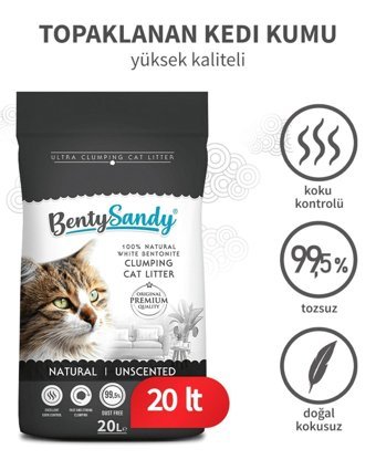 Benty Sandy Kokusuz Topaklanan İnce Taneli Bentonit Kedi Kumu 20 lt