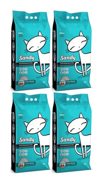 Sandy Okyanus Esintili Topaklanan İnce Taneli Bentonit Kedi Kumu 4x10 lt