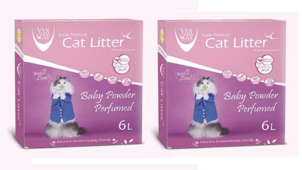 Vancat Bebek Pudrası Kokulu Topaklanan İnce Taneli Bentonit Kedi Kumu 2x6 lt