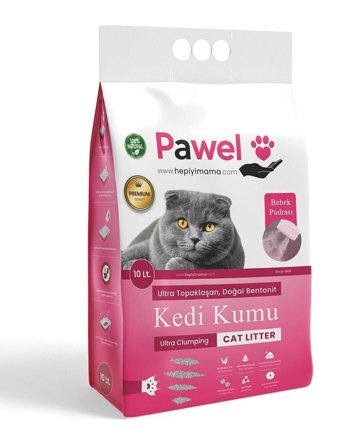 Pawel Bebek Pudralı Topaklanan İnce Taneli Bentonit Kedi Kumu 10 lt