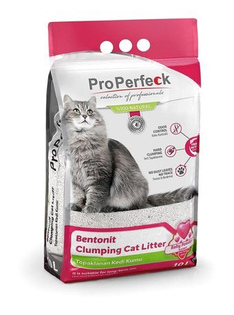 Pro Perfeck Bebek Pudrası Kokulu Topaklanan İnce Taneli Bentonit Kedi Kumu 10 lt