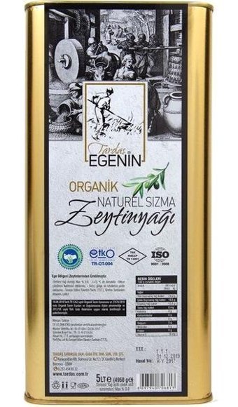 Tardaş Egenin Soğuk Sıkım Organik Polifenolsüz Erken Hasat Teneke Sızma Zeytinyağı 5 lt
