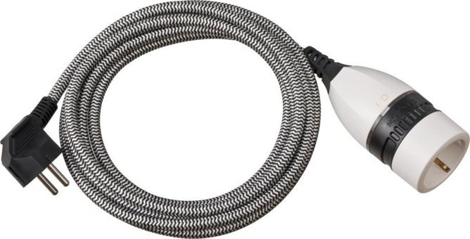 Brennenstuhl Light Serisi Kalın Anahtarlı Akım Korumalı 3 m Uzatma Kablosu Siyah-Beyaz