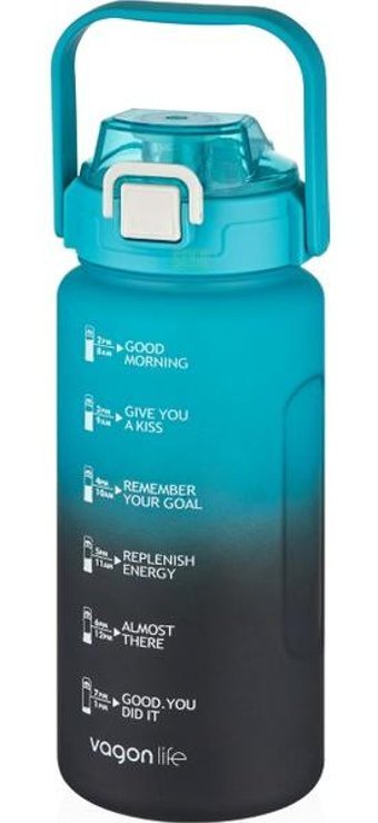 Vagonlife Pipetli Siyah-Mavi Tritan Spor Motivasyonlu Yetişkin Matara 2 lt