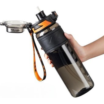 Vagonlife Pipetli Siyah Tritan Spor Yetişkin Matara 1 lt