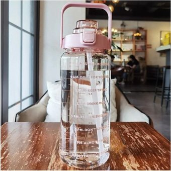 Osmey Pipetli Pembe Plastik Günlük Motivasyonlu Yetişkin Matara 2 lt
