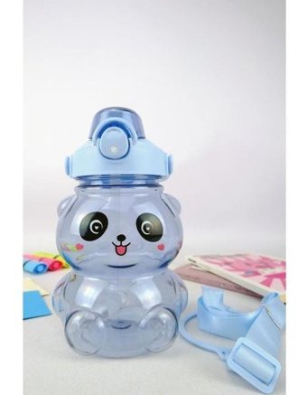 Digithome H2O76035 Panda Pipetli Mavi Plastik Okul Çocuk Matara 1.2 lt