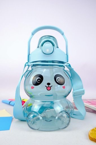 Digithome H2O76035 Panda Pipetli Turkuaz Plastik Okul Çocuk Matara 1.2 lt