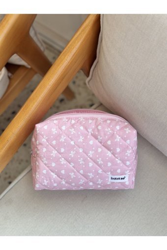 Batekso Kurdele Desenli Pembe Seyahat Makyaj Çantası