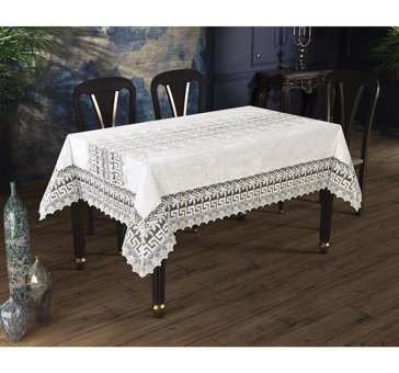 Cardea Güpürlü Kadife 160x220 cm Dikdörtgen Masa Örtüsü Bej