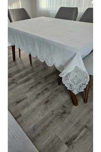 Zesa Home Gardenya Keten 160x450 cm Dertsiz Dikdörtgen Masa Örtüsü Krem