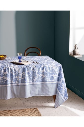 Madame Coco Nawelle Pamuk-Polyester 160x200 cm Dertsiz Dikdörtgen Masa Örtüsü Mavi