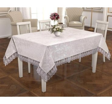 Zesa Home Kadife 160x300 cm Dikdörtgen Masa Örtüsü Krem