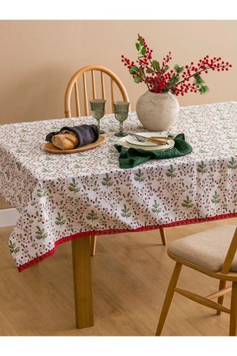 Lc Waikiki Yılbaşı Temalı Pamuk-Polyester 150x220 cm Dikdörtgen Masa Örtüsü Renkli